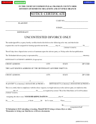 Document preview: Form eDR8350 Uncontested Divorce Hearing Notice - Franklin County, Ohio