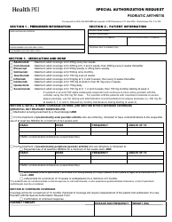 Document preview: Special Authorization Request - Psoriatic Arthritis - Prince Edward Island, Canada