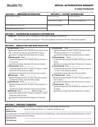 Special Authorization Request - Plaque Psoriasis - Prince Edward Island, Canada
