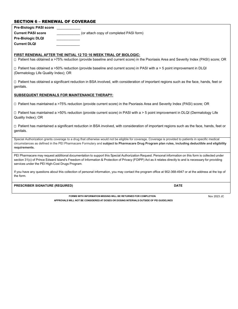 Special Authorization Request - Plaque Psoriasis - Prince Edward Island, Canada, Page 2