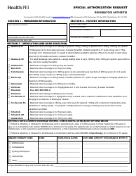 Special Authorization Request - Rheumatoid Arthritis - Prince Edward Island, Canada