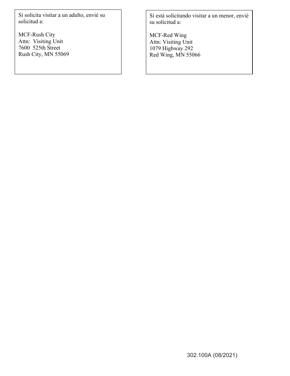 Formulario 302.100A Solicitud Para El Privilegio De Las Visitas - Minnesota (Spanish), Page 2