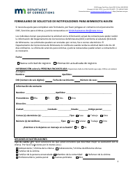 Formulario De Solucitud De Notificaciones Para Minnesota Haven - Minnesota (Spanish)