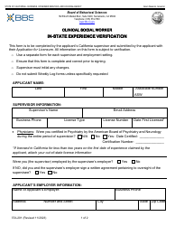 Document preview: Form 37A-201 Clinical Social Worker in-State Experience Verification - California