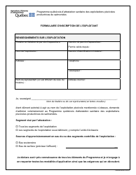 Document preview: Formulaire D'inscription De L'exploitant - Programme Quebecois D'attestation Sanitaire DES Exploitations Piscicoles Productrices De Salmonides - Quebec, Canada (French)
