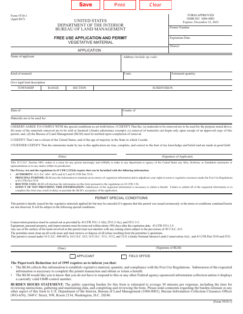 BLM Form 5510-1  Printable Pdf