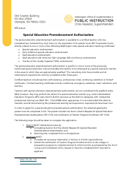 Form SPI1533 District Request for Special Education Preendorsement Authorization - Washington