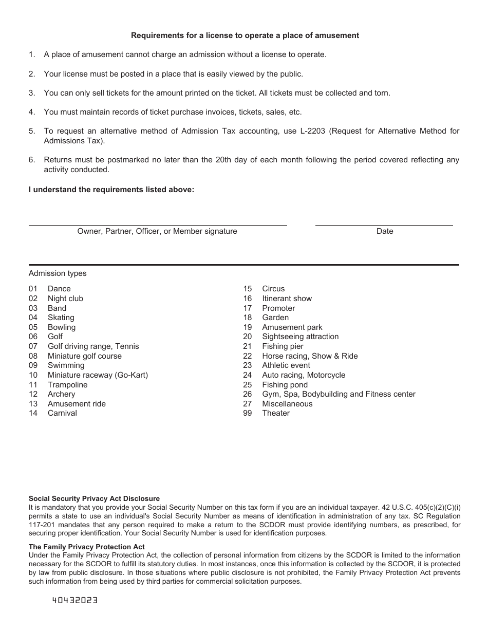 Form L-514 Application for License to Operate Place of Amusement - South Carolina, Page 3