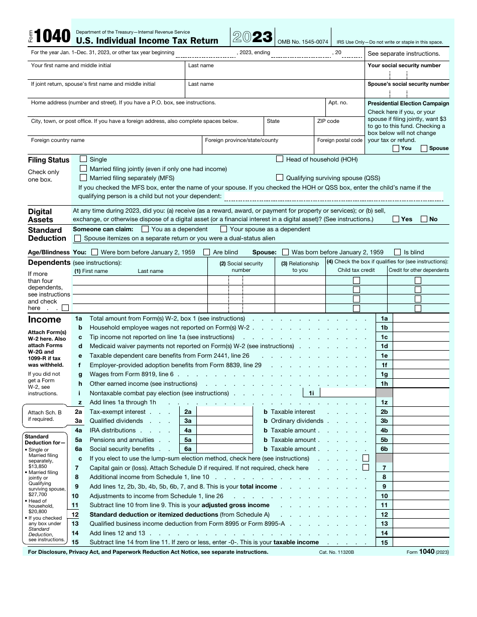 IRS Form 1040 U.S. Individual Income Tax Return, Page 1