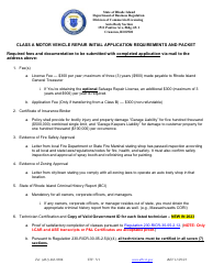 Document preview: Initial Class a Motor Vehicle Repair Application - Rhode Island