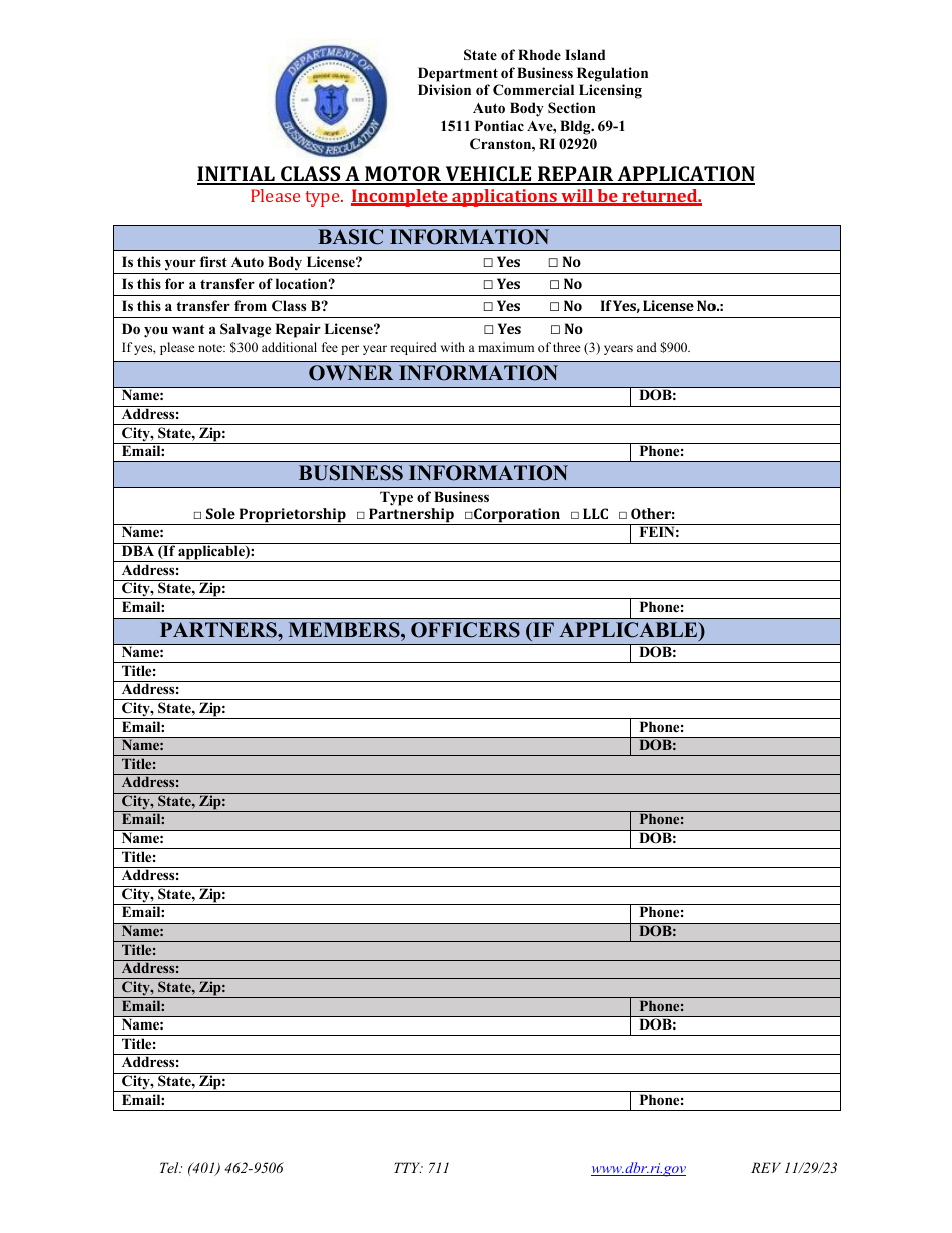 Initial Class a Motor Vehicle Repair Application - Rhode Island, Page 3