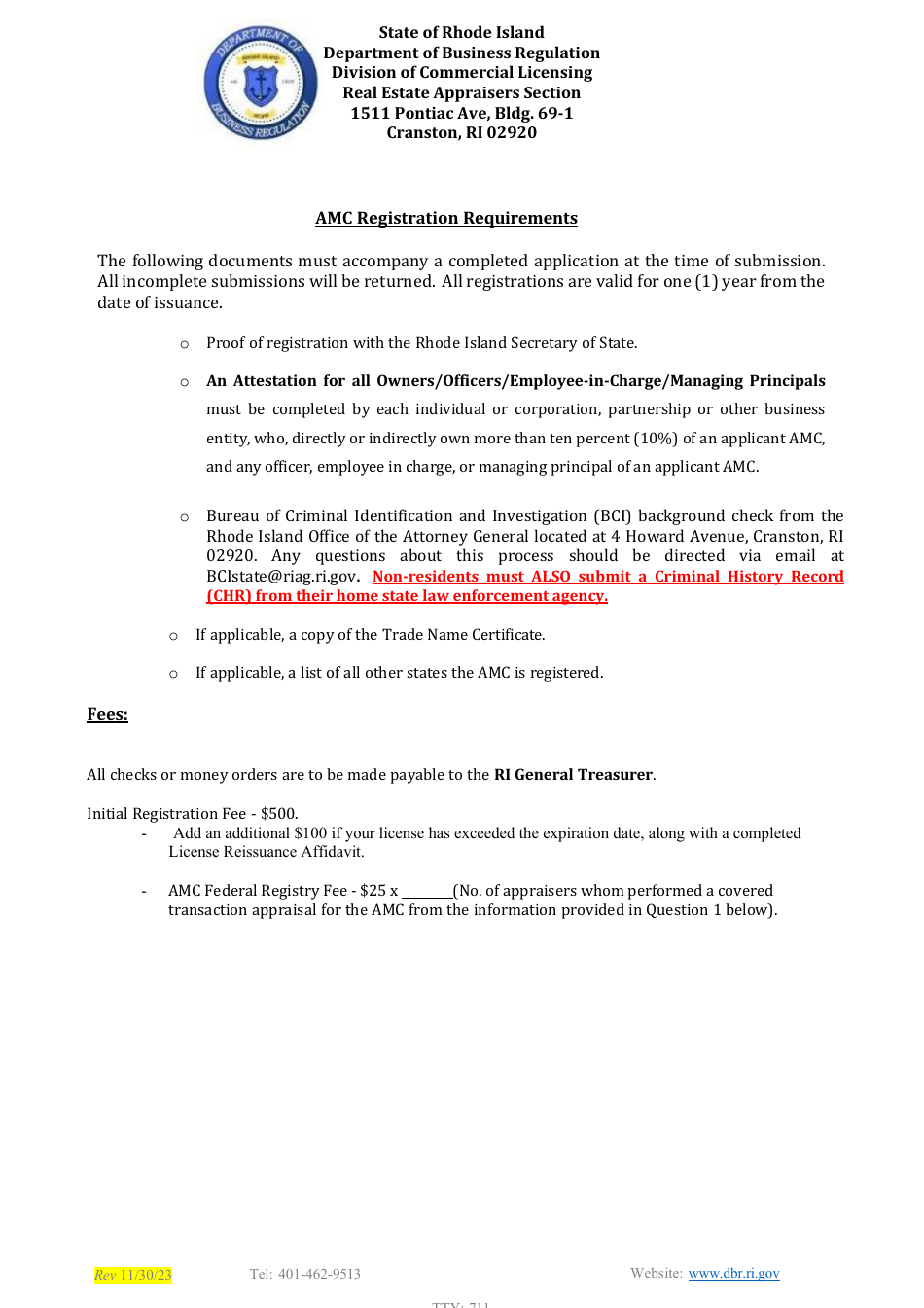 Appraisal Management Company (AMC) Initial / Annual Registration Application - Rhode Island, Page 1