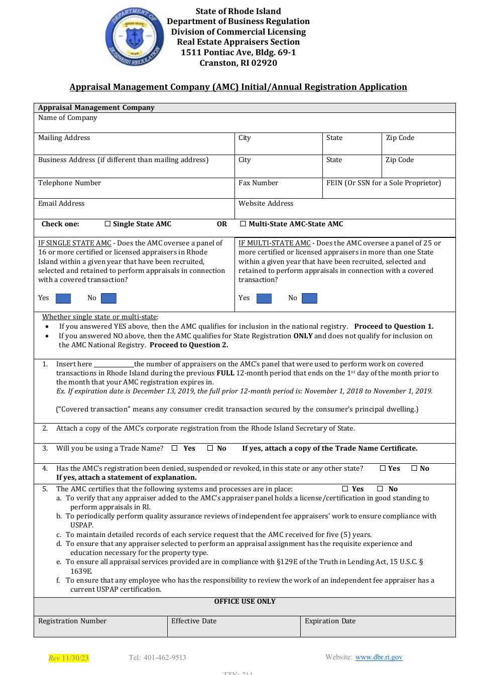 Appraisal Management Company (AMC) Initial / Annual Registration Application - Rhode Island, Page 2