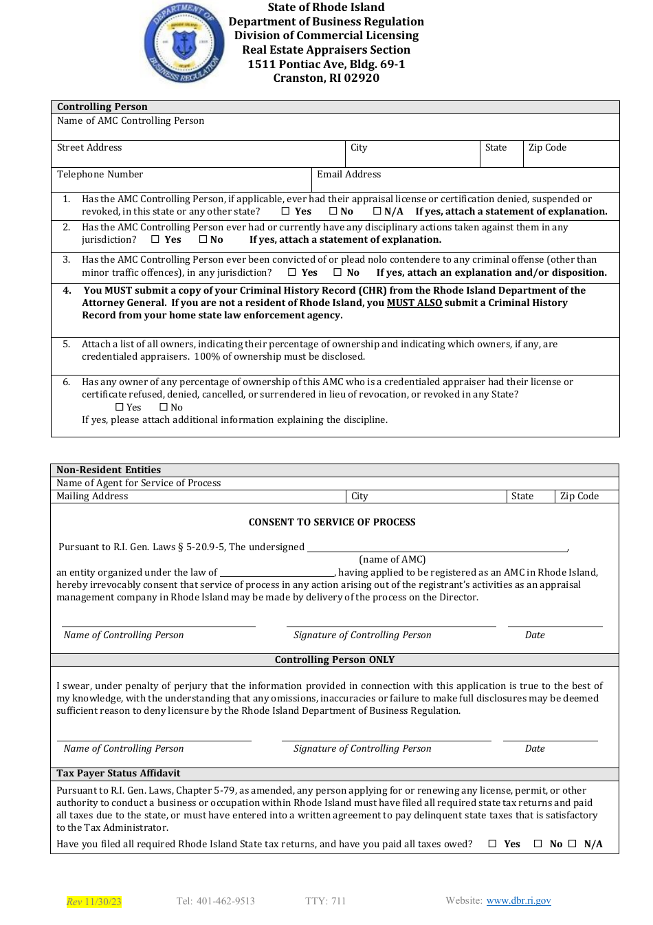 Appraisal Management Company (AMC) Initial / Annual Registration Application - Rhode Island, Page 3