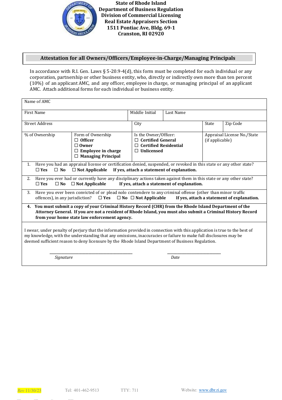 Appraisal Management Company (AMC) Initial / Annual Registration Application - Rhode Island, Page 4