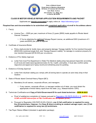 Document preview: Initial Class B Motor Vehicle Body Repair Application - Rhode Island