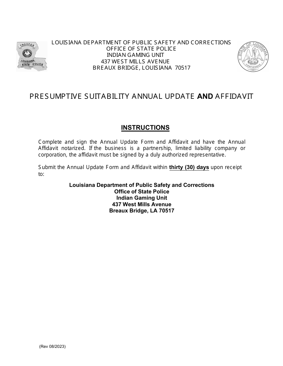 Form DPSSP0094 Presumptive Suitability Annual Update Form and Affidavit - Louisiana, Page 2