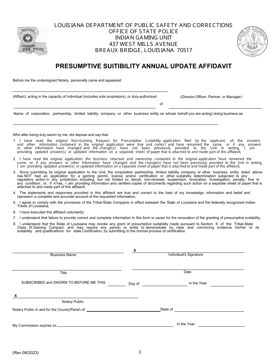 Form DPSSP0094 Presumptive Suitability Annual Update Form and Affidavit - Louisiana, Page 5