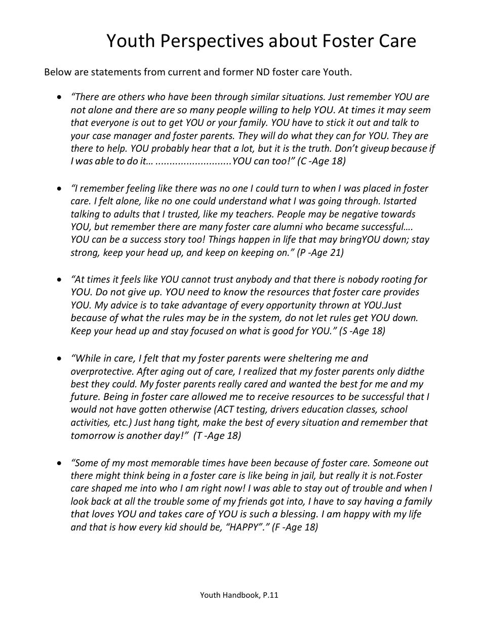 Foster Care Handbook for Youth - North Dakota, Page 11