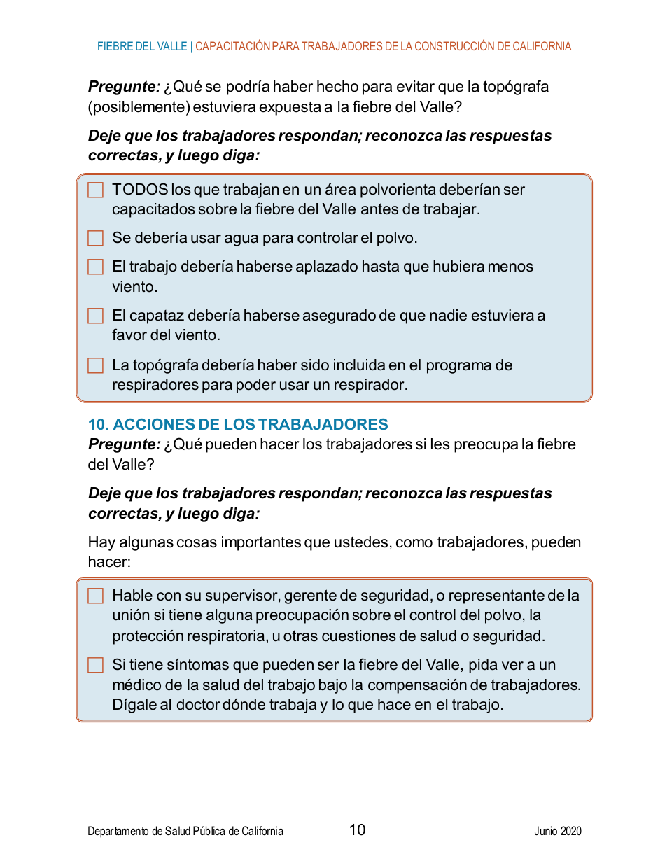 Fiebre Del Valle - Guia De Capacitacion Breve Para Trabajadores De La Construccion De California - California (Spanish), Page 10