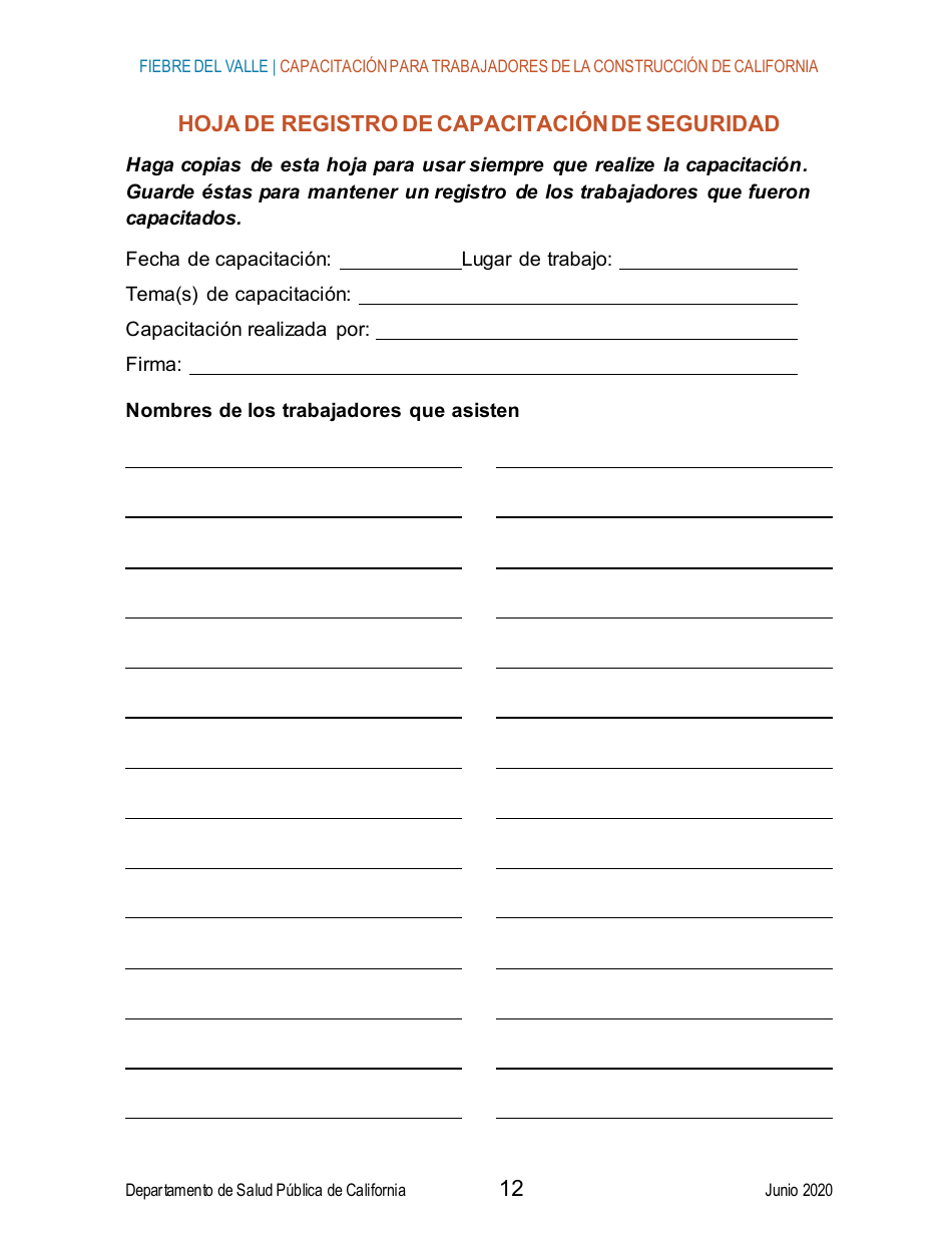 Fiebre Del Valle - Guia De Capacitacion Breve Para Trabajadores De La Construccion De California - California (Spanish), Page 12