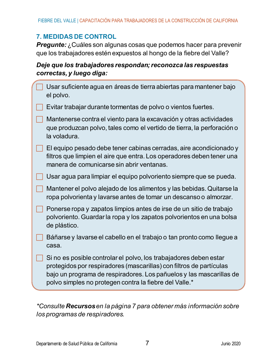 Fiebre Del Valle - Guia De Capacitacion Breve Para Trabajadores De La Construccion De California - California (Spanish), Page 7