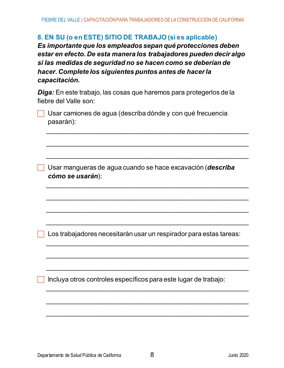 Fiebre Del Valle - Guia De Capacitacion Breve Para Trabajadores De La Construccion De California - California (Spanish), Page 8