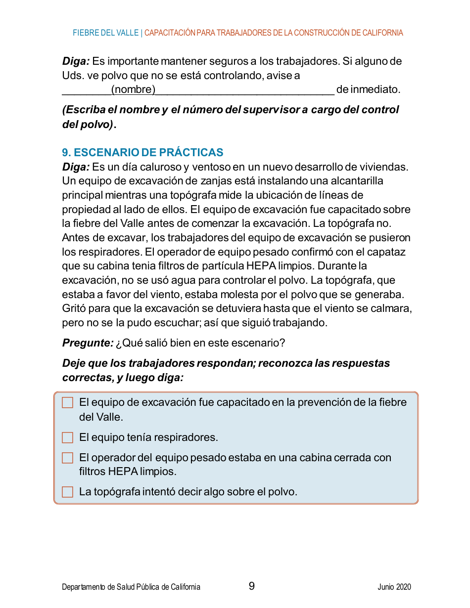 Fiebre Del Valle - Guia De Capacitacion Breve Para Trabajadores De La Construccion De California - California (Spanish), Page 9
