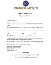 Document preview: Family Land Heritage Program Order Form - Texas