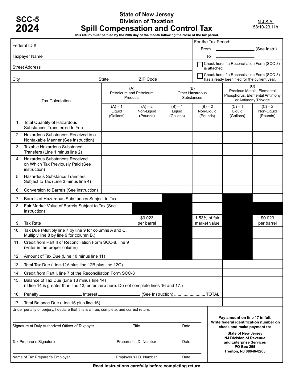 Form SCC-5 Spill Compensation and Control Tax - New Jersey, Page 1