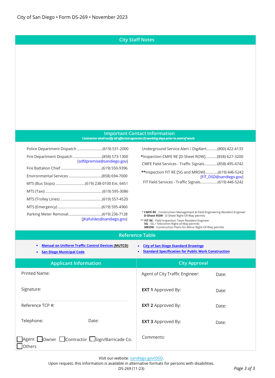 Form DS-269 Traffic Control Plan / Permit - City of San Diego, California, Page 3