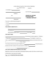 Document preview: Order Re: Income Withholding - Spousal Support - Oregon