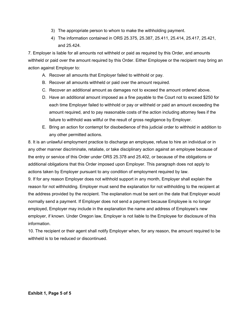 Order Re: Income Withholding - Spousal Support - Oregon, Page 7