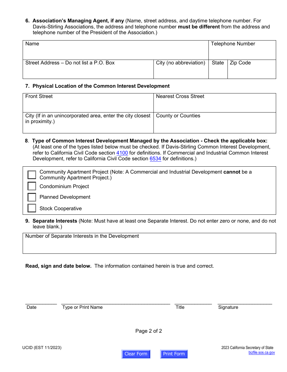 Form UCID Statement by Unincorporated Common Interest Development Association - California, Page 3