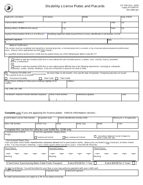 Form ITD3392  Printable Pdf