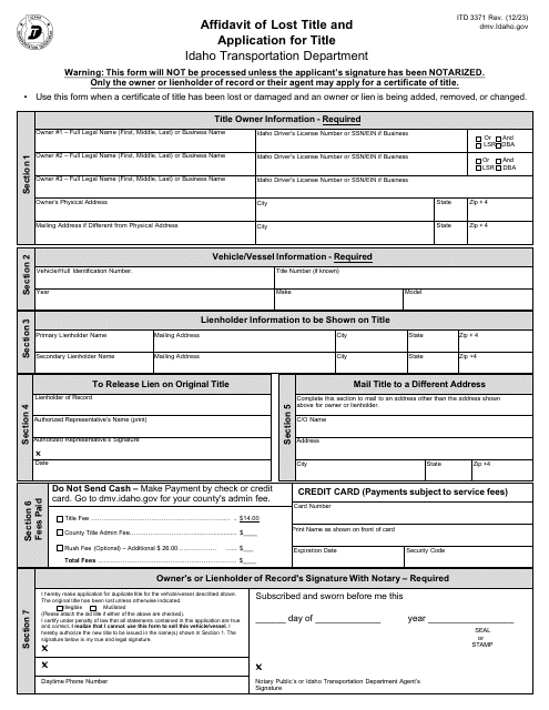 Form ITD3371  Printable Pdf