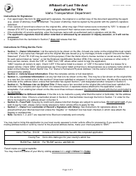 Form ITD3371 Affidavit of Lost Title and Application for Title - Idaho, Page 2