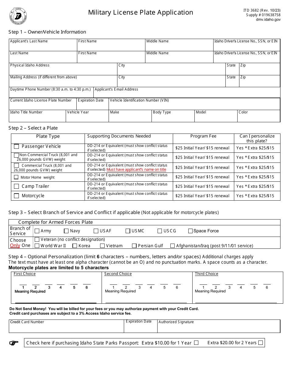 Form ITD3682 Download Fillable PDF or Fill Online Military License ...