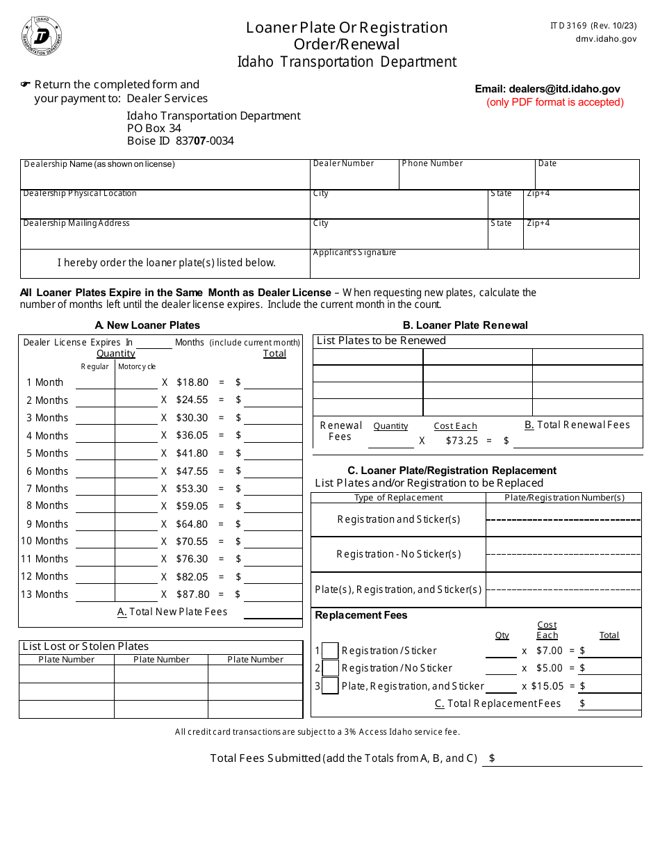 Form ITD3169 Fill Out, Sign Online and Download Fillable PDF, Idaho Templateroller