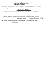 Form ITD3368 Limited Power of Attorney for Specific Motor Vehicle/Vessel - Idaho, Page 2