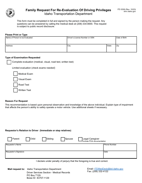 Form ITD5539  Printable Pdf