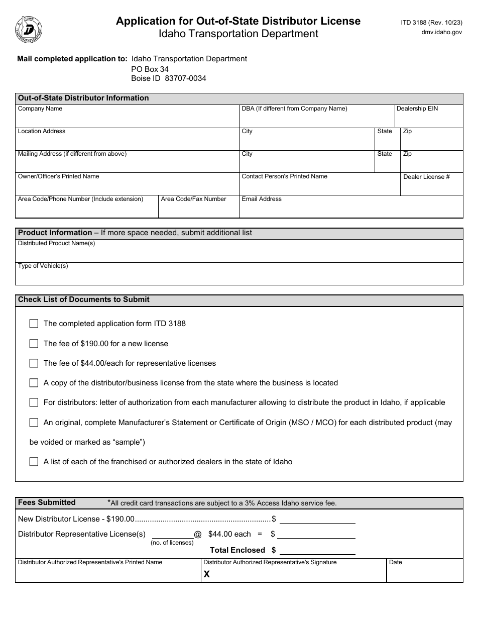 Form ITD3188 Download Fillable PDF or Fill Online Application for Out ...