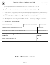 Form ITD3901 Transitional Ownership Document (Tod) - Idaho