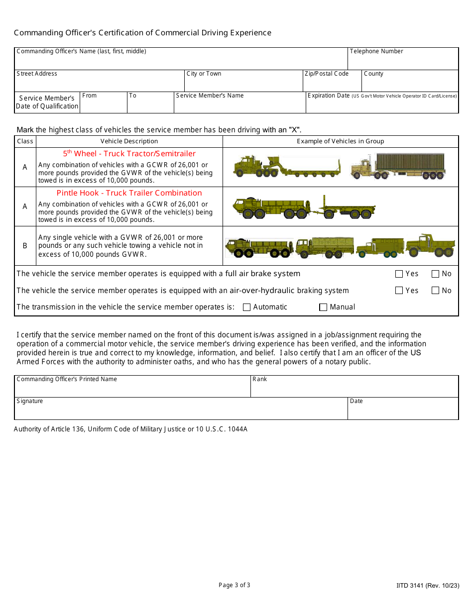 Form ITD3141 Application for Military Cdl Skills Test Waiver - Idaho, Page 3