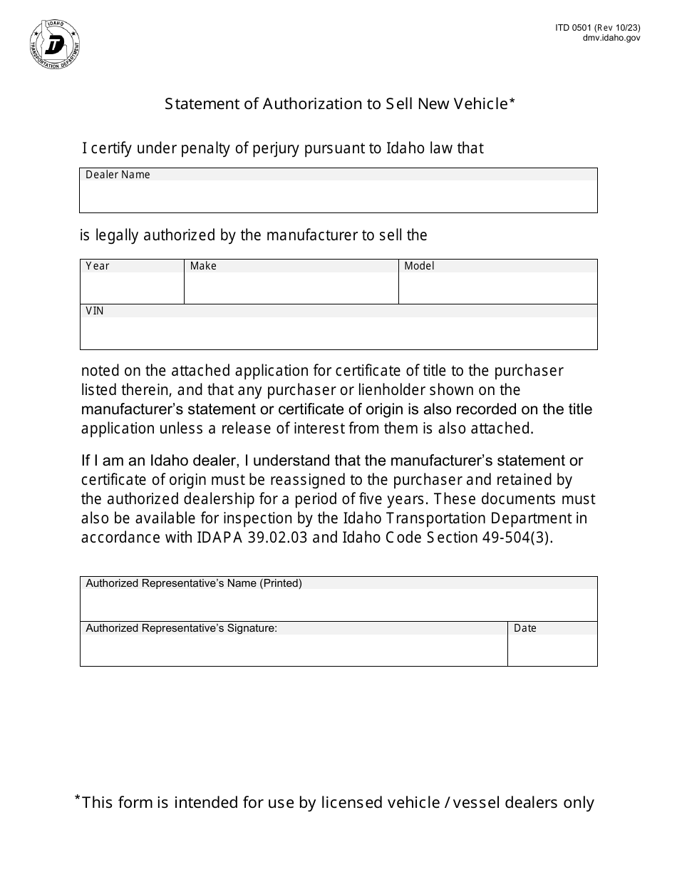 Form ITD0501 Download Fillable PDF or Fill Online Statement of ...