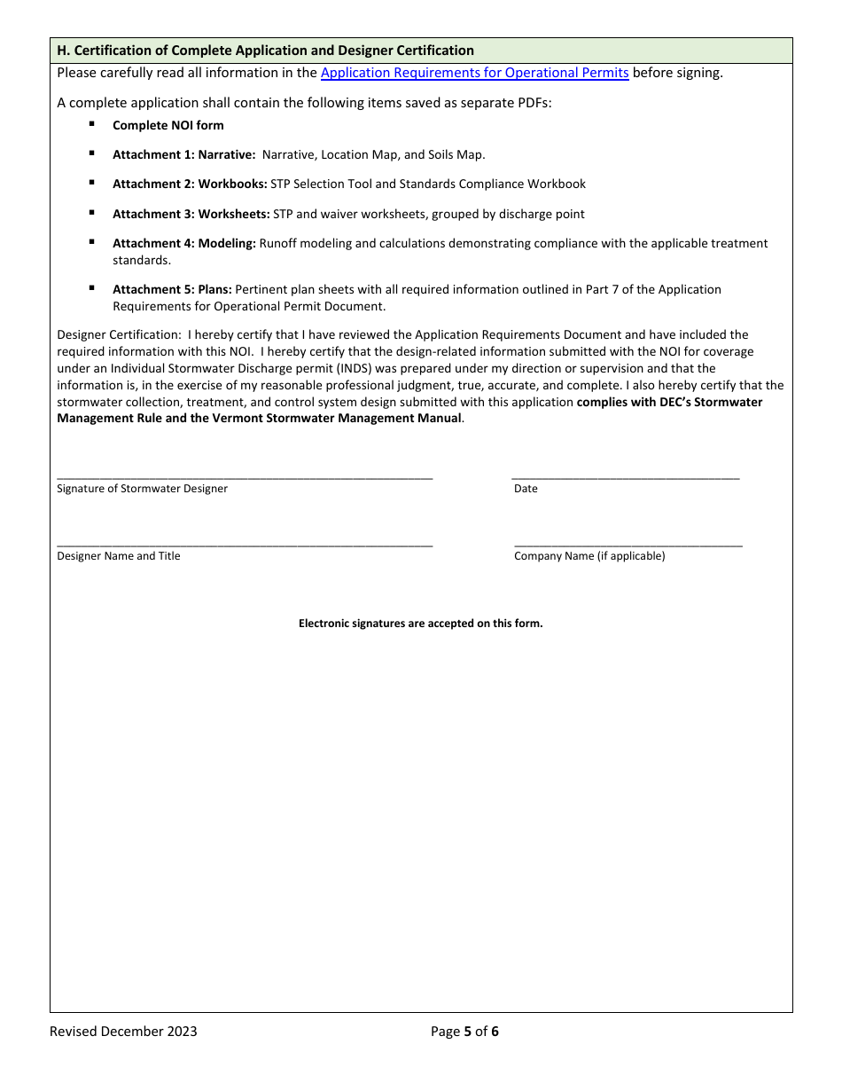 Notice of Intent (Noi) to Apply for Individual Stormwater Discharge Permit (Inds) - Vermont, Page 5