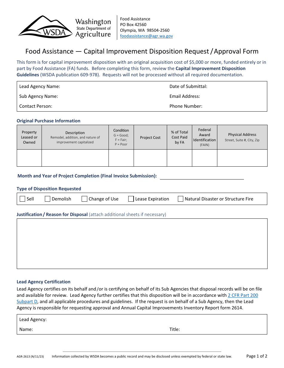 Form AGR-2613 - Fill Out, Sign Online and Download Fillable PDF ...