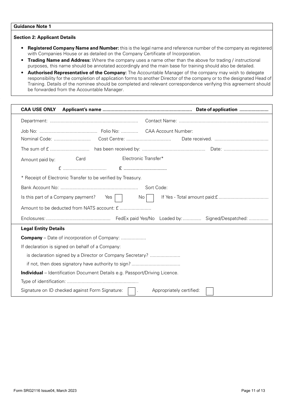 Form SRG2116 Application for Initial Approval of Training Organisations and Change to Course Approvals Under Easa Aircrew Regulation Annex VII - Part-Ora (Aeroplanes and Helicopters) - United Kingdom, Page 11
