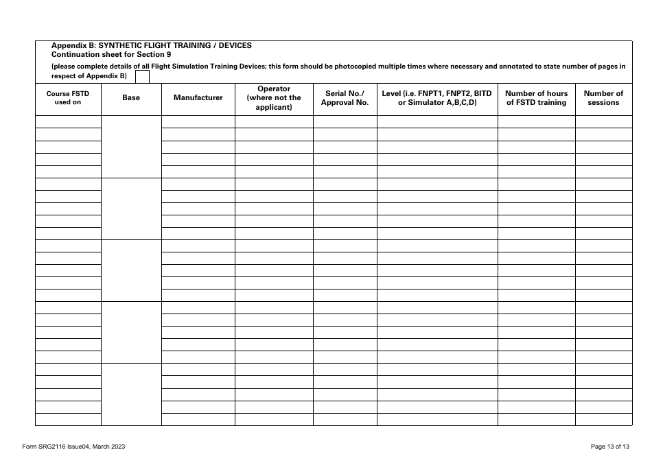 Form SRG2116 Application for Initial Approval of Training Organisations and Change to Course Approvals Under Easa Aircrew Regulation Annex VII - Part-Ora (Aeroplanes and Helicopters) - United Kingdom, Page 13