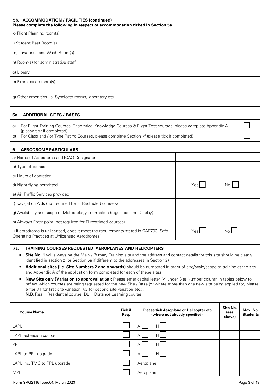 Form SRG2116 Application for Initial Approval of Training Organisations and Change to Course Approvals Under Easa Aircrew Regulation Annex VII - Part-Ora (Aeroplanes and Helicopters) - United Kingdom, Page 3